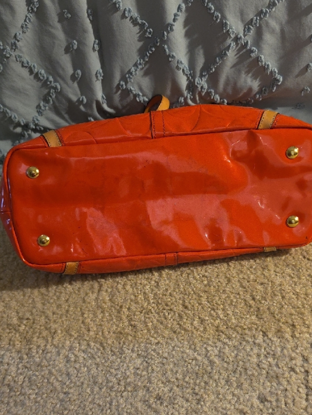 Coach Orange Patent Leather Shoulder Bag with Charm - Picture 5 of 5